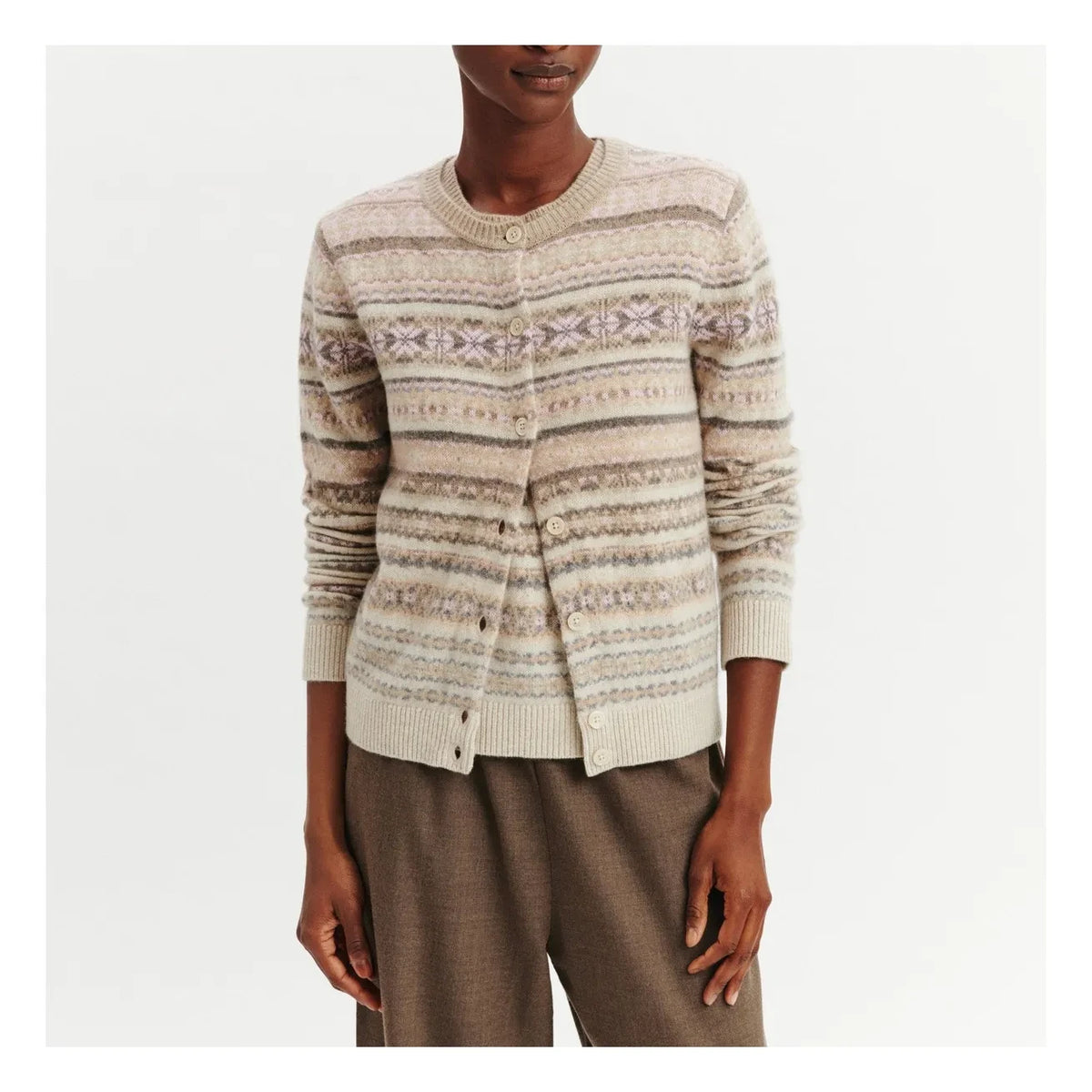Bompard - Fair Isle Cashmere Cardigan | Rose Quartz
