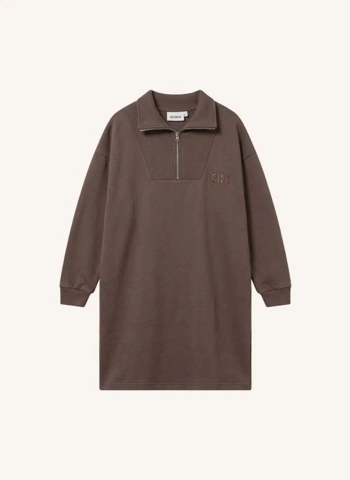 Cos I Said So - Organic Cotton Zip Polo Dress | Dark Brown