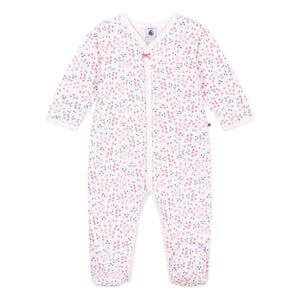 Petit Bateau - Floral Fleece Sleep Suit | White