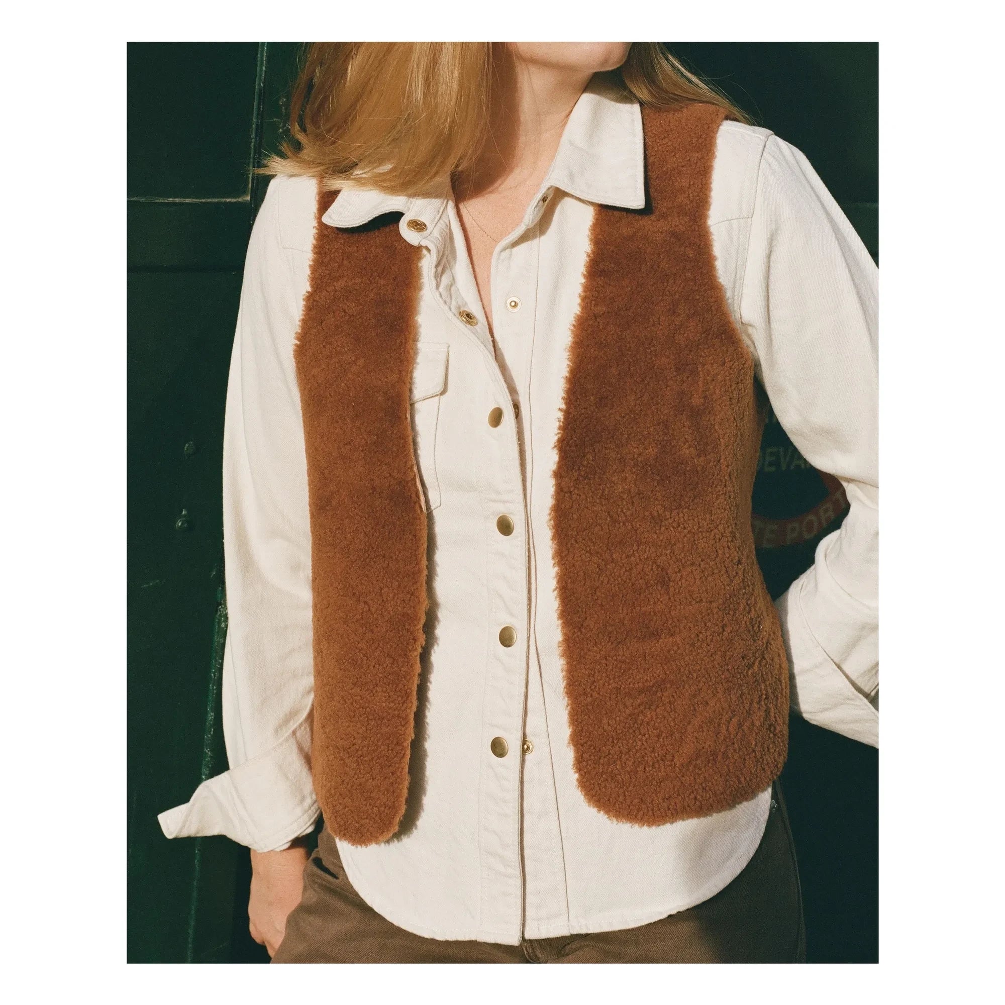 ILDA'S Sheep - Lamb Leather Merino Sleeveless Vest | Brown