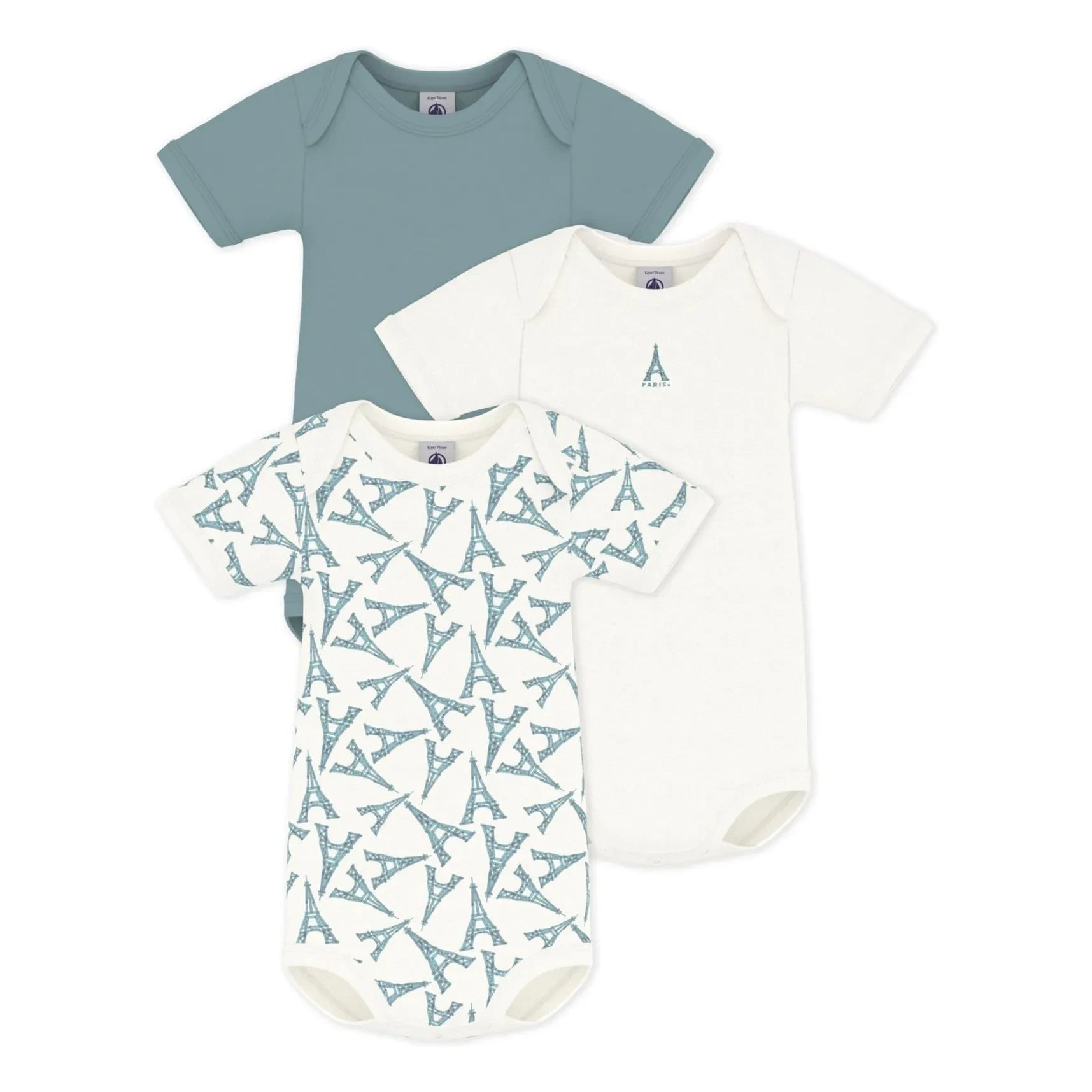 Petit Bateau - 3-Pack Eiffel Tower Organic Cotton Bodysuits | Green