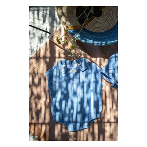 1+ in the family - Denim Claudine Collar Romper Zacinto | Light Blue