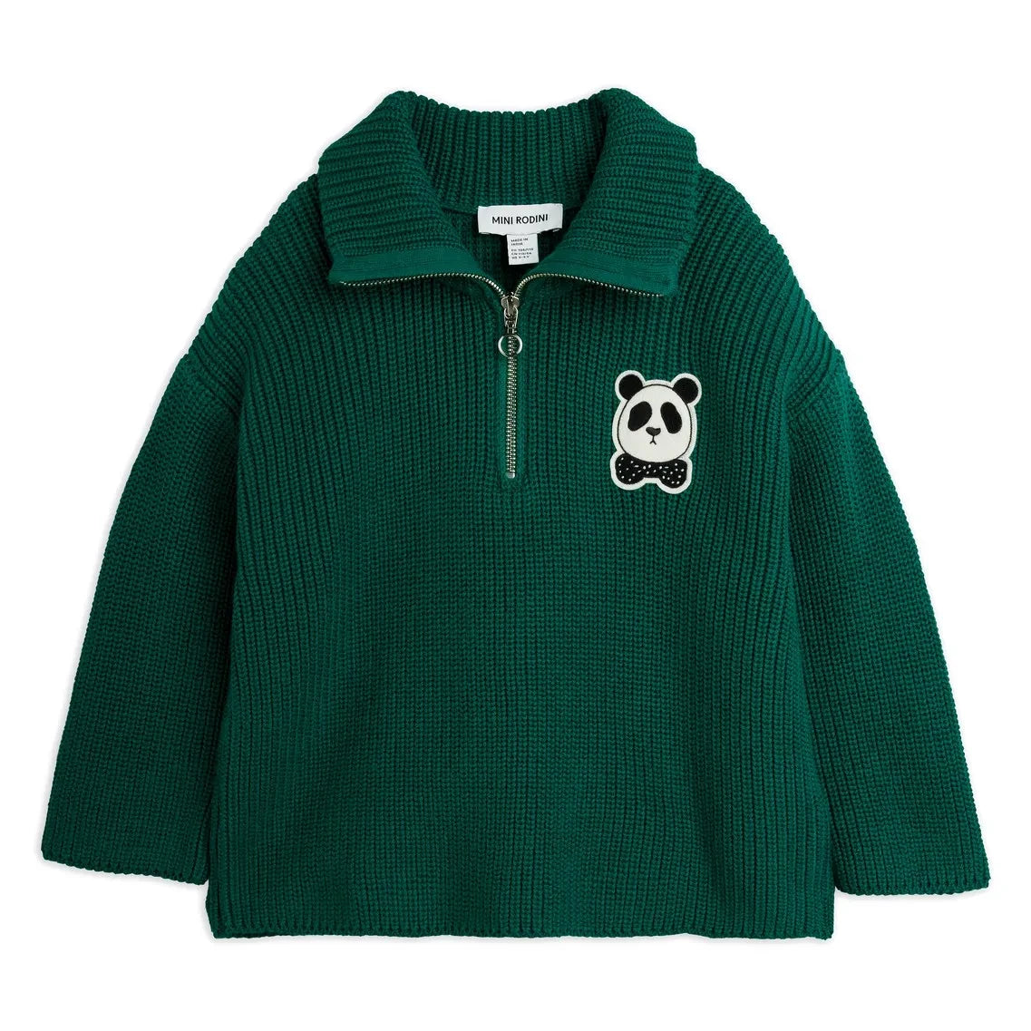 Mini Rodini - Panda Organic Cotton Zip-Up Sweater | Green