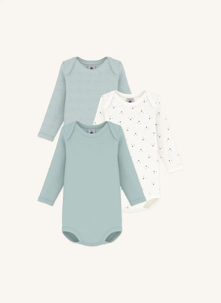 Petit Bateau - 3-Pack Organic Cotton Teddy Bodysuits | Green