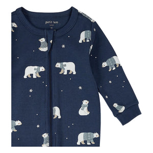 Petit Lem - Footed Organic Cotton Bear Pajama | Dark Blue