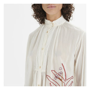 Forte Forte - Bohemian Style Cotton and Silk Voile Embroidered Blouse | White