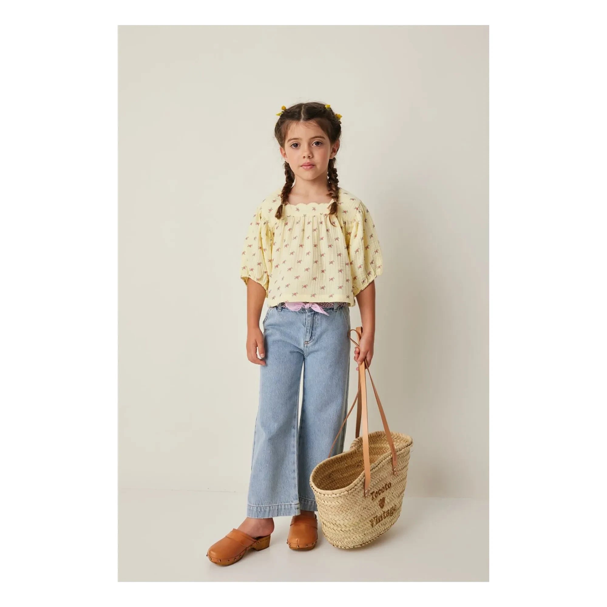 Tocoto Vintage - 3/4 Sleeve Floral Pattern Blouse | Yellow
