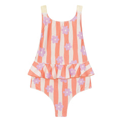 My First Cantê - Winnie Flowers Ruffle Swimsuit Textured Stripes | Pink
