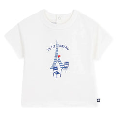 Petit Bateau - Eiffel Tower Organik Pamuk Bebek Tişört | Beyaz