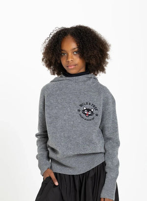 Finger in the nose - Sofia Black Cat Merino Wool Sweater | Gray Melange
