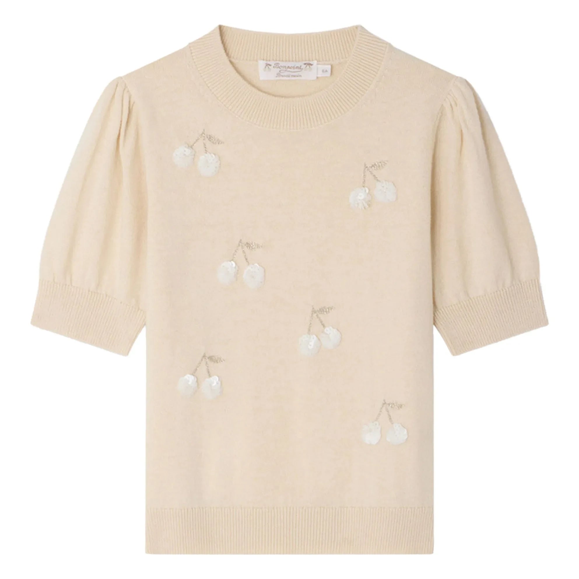 Bonpoint - Leola Sequined Cherry Wool Short Sleeve Sweater | Beige pink
