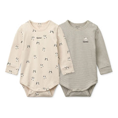 Liewood - Set of 2 Yanni Panda Organic Cotton Bodysuits | Beige