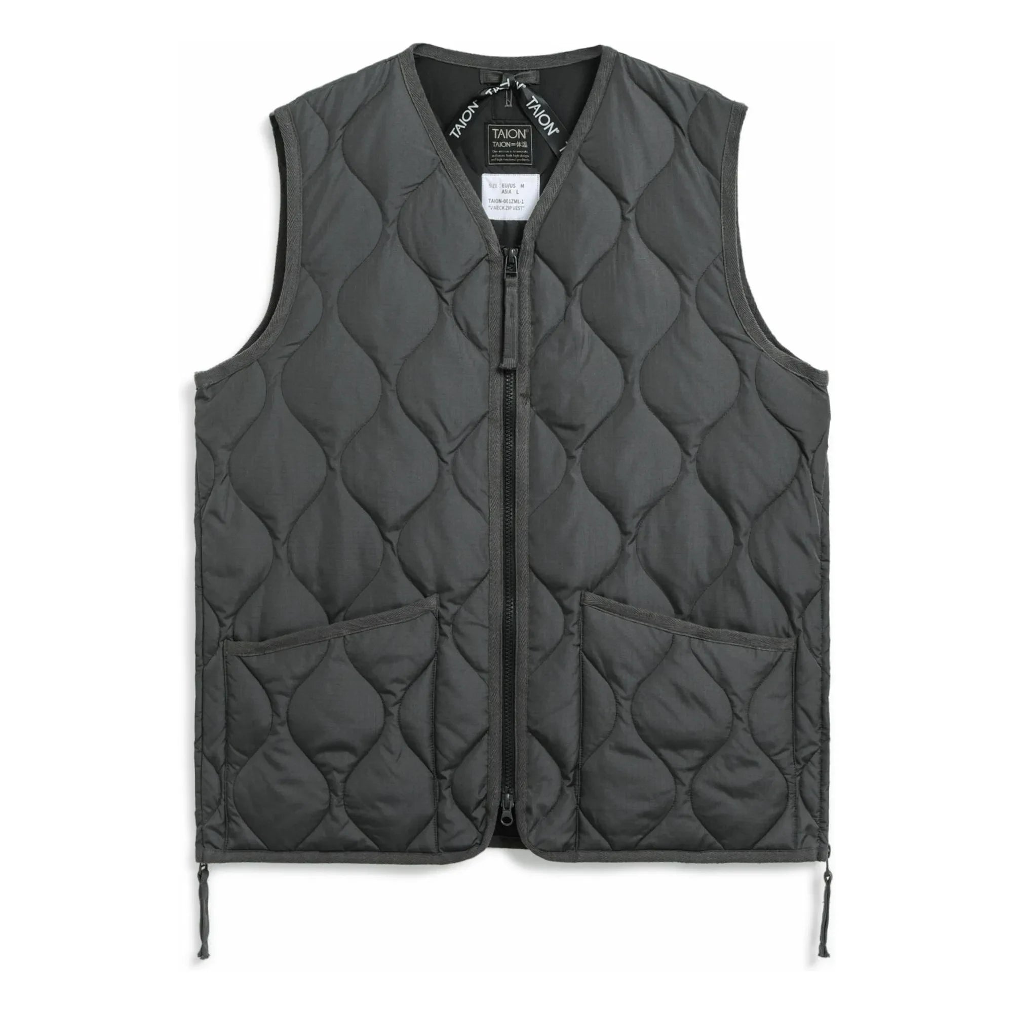Taion - Unisex V Yaka Kolsuz Askeri Ceket | Carbon