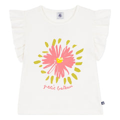 Petit Bateau - Organic Cotton Floral Ruffled T-Shirt | White