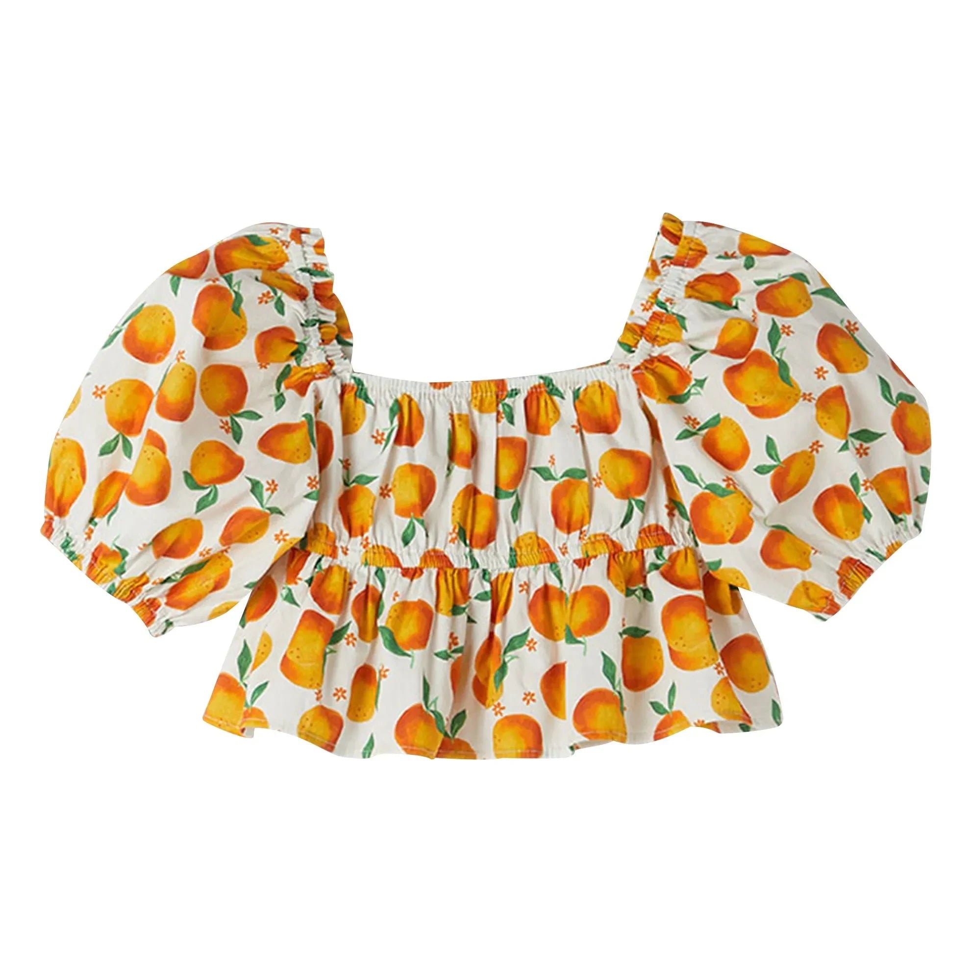 Fabula - Flared Cropped Blouses Orange | White