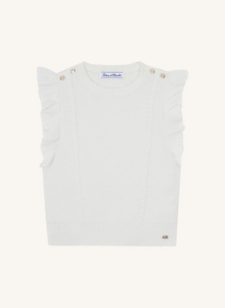 Tartine et Chocolat - Volanlı Kolsuz Kazak | Ecru
