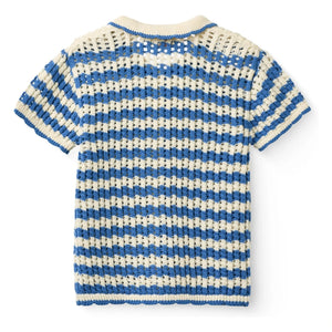 Copenhagen Colors - Organic Cotton Crochet Short Sleeve Cardigan | Azure blue