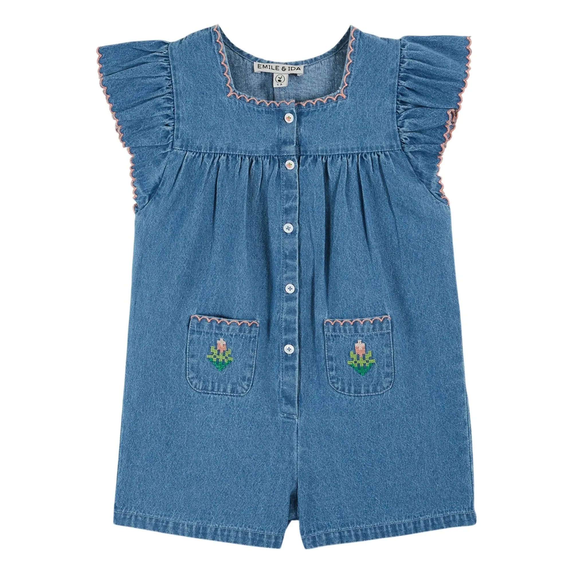 Emile et Ida - Embroidered Denim Jumpsuit | Blue