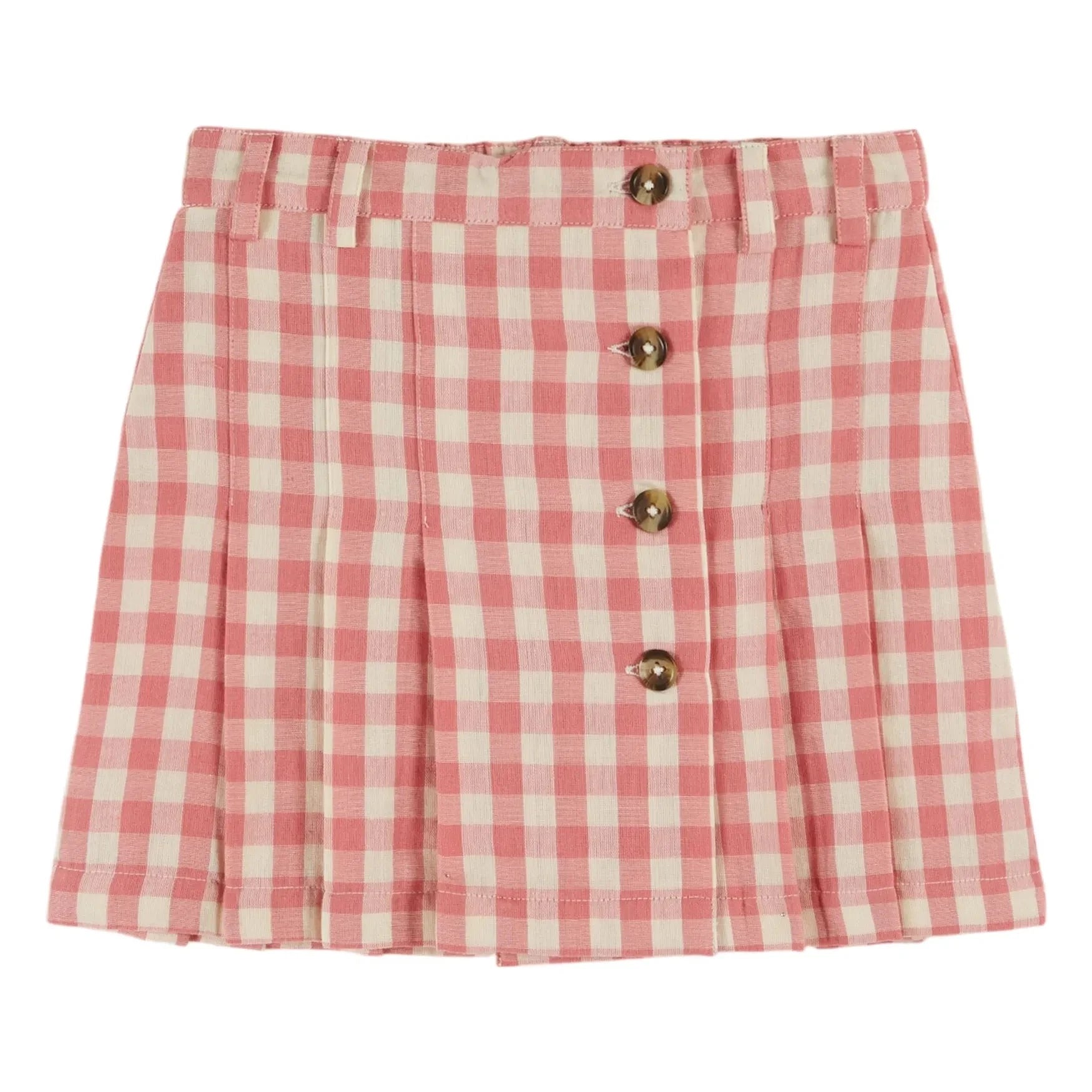 Emile et Ida - Pleated Gingham Skirt | Pink