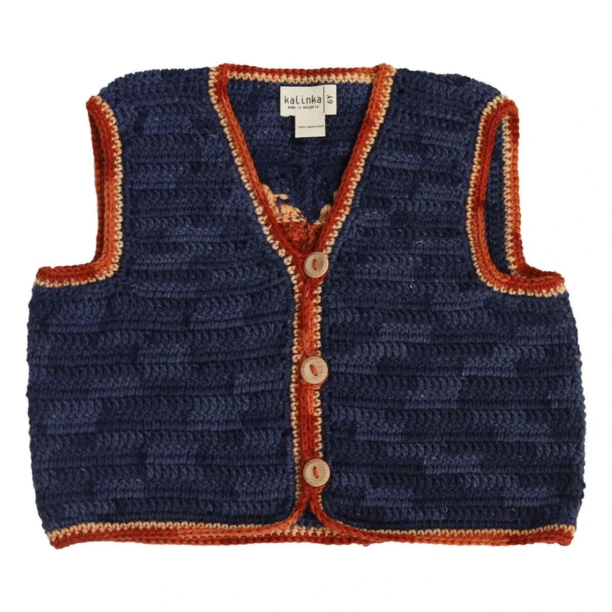 Kalinka - Linden Crochet Sleeveless Merino Wool Vest | Navy
