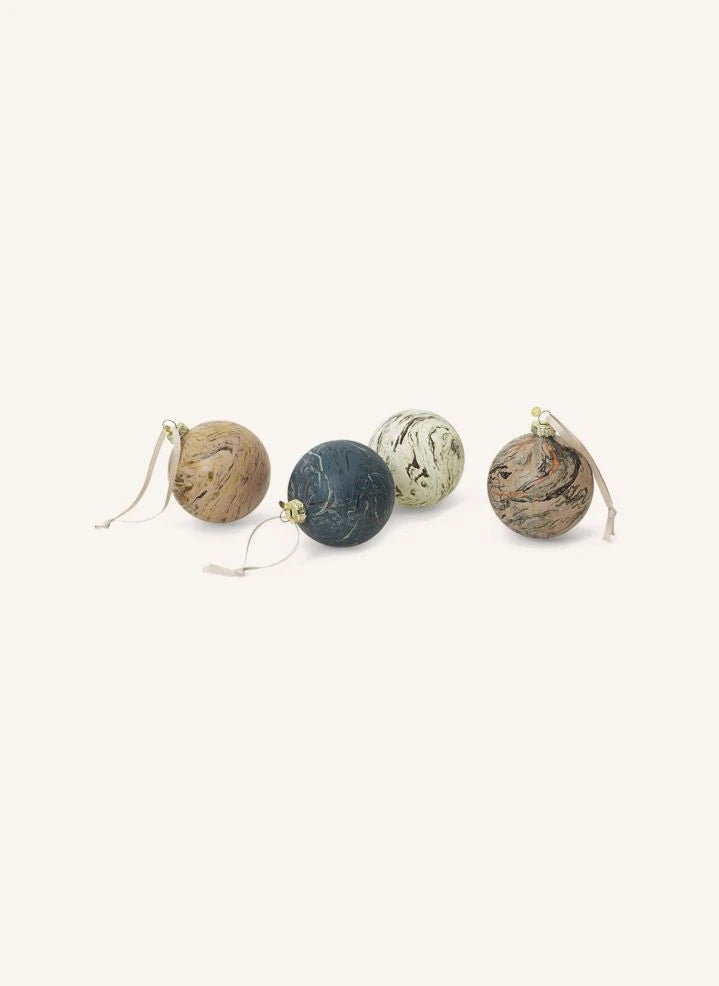 Ferm Living - Marble Effect Ornament Ball - Set of 4