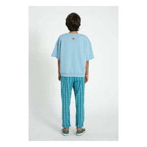 Piupiuchick - Short-sleeved Letter A Organic Cotton Sweatshirt | Light Blue