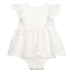 Louise Misha - Lenali Embroidered Organic Cotton Romper Dress | White