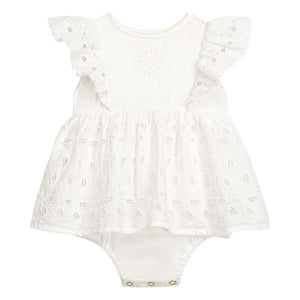 Louise Misha - Lenali Embroidered Organic Cotton Romper Dress | White