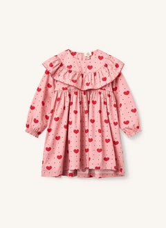 Copenhagen Colors - Organic Cotton Heart Patterned Ruffled Dress | Pink