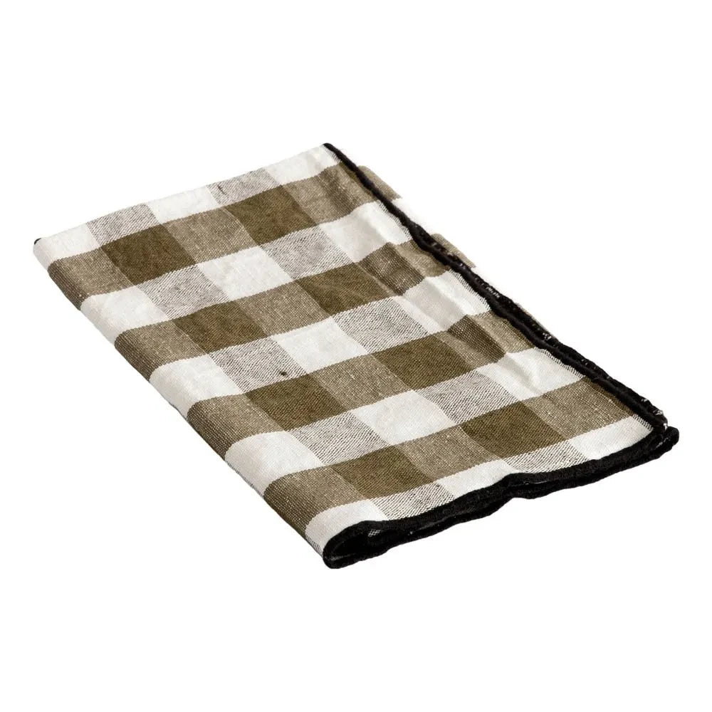 Maison de Vacances - Bourdon Black Mesh Napkin | Vichy Khaki
