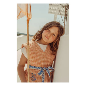 THE LiTTLE POETS - Pablo Carreaux Organic Cotton Sleeveless Embroidered Jacket | Apricot