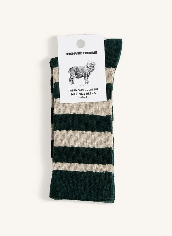 Homecore - Striped Merino Socks | Dark Green