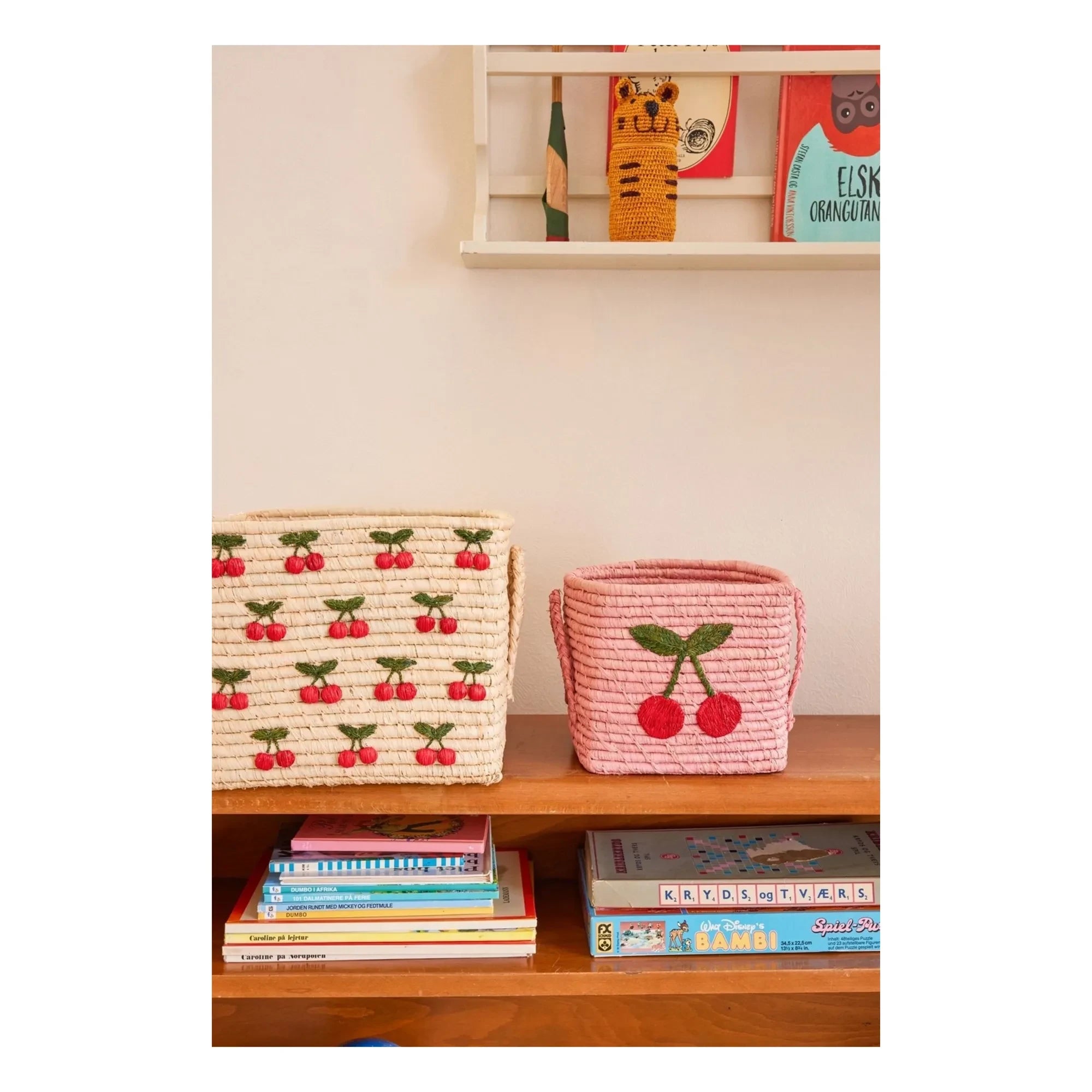 Rice - Pink Cerise Rafia Storage Basket