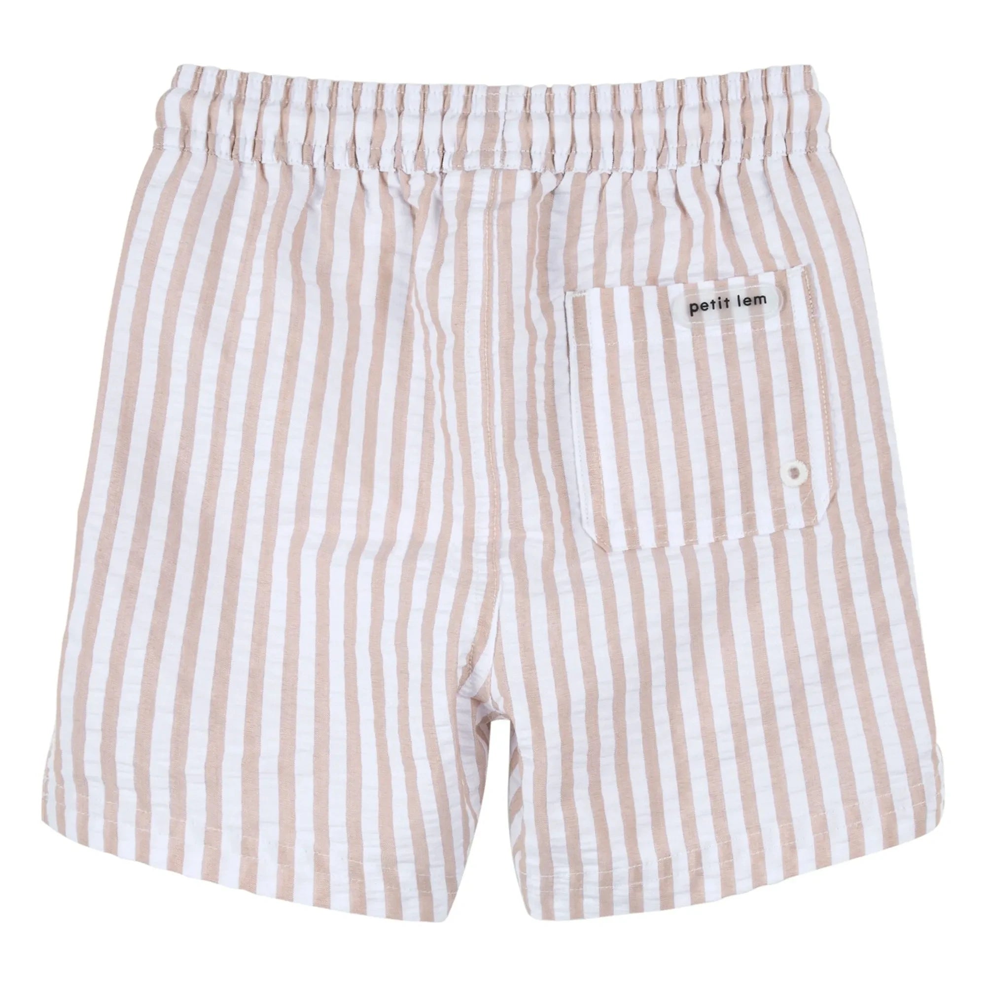 Petit Lem - Seersucker Recycled Fiber Striped Swimsuit Shorts | Beige