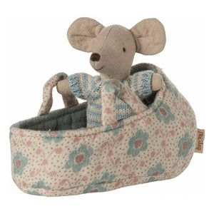 Maileg - Blue Cradle Baby Mouse