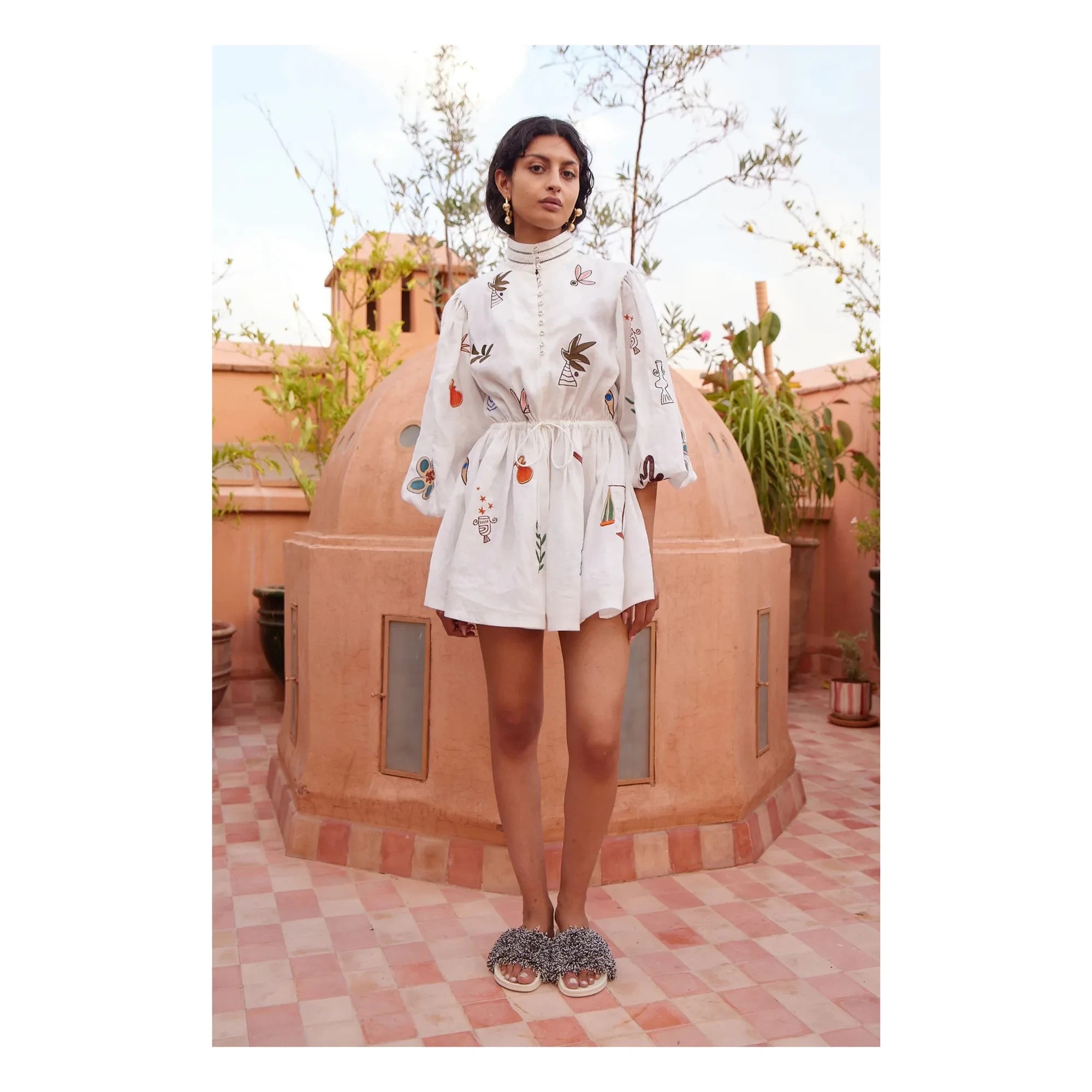 Alémais - Mina Embroidered Short Dress | White