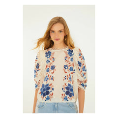 Farm Rio - Renata Floral Pattern Blouse | Sand