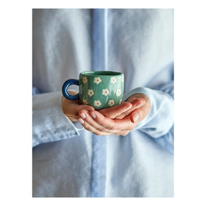 Bloomingville - Nini Stoneware Ceramic Floral Mug | Blue