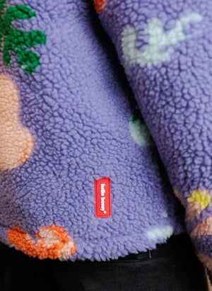 Hello Hossy - Floral Print Fleece Zipper Jacket | Purple