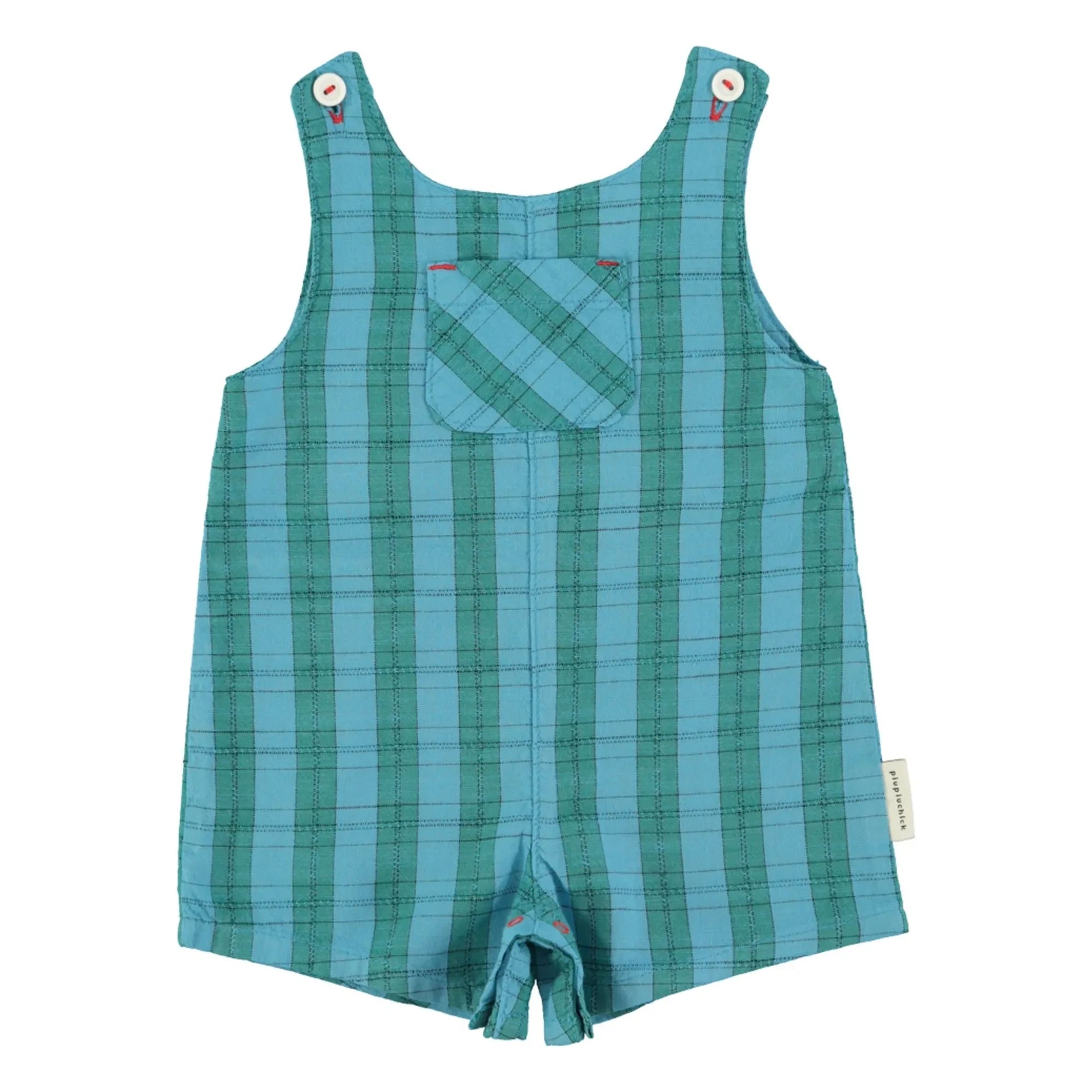 Piupiuchick - Organic Cotton Checkered Romper | Blue