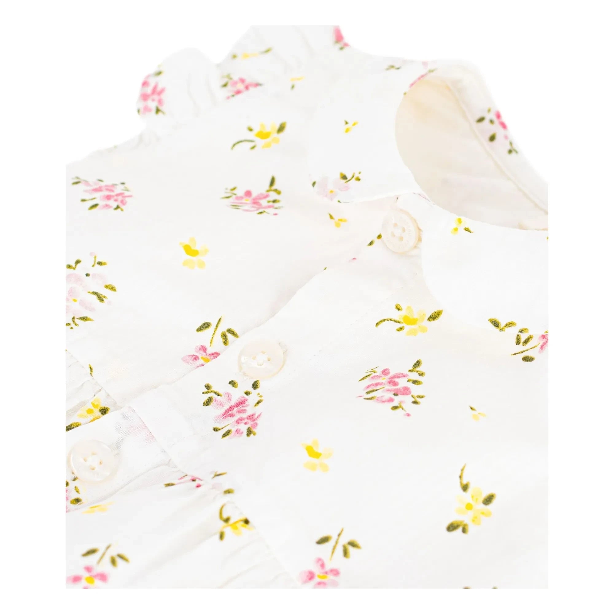 Petit Bateau - Beyaz Seersucker organik pamuk çiçek desenli tulum