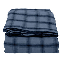 Le Monde Sauvage - Highlands Checked Washed Linen Tablecloth | Night Blue