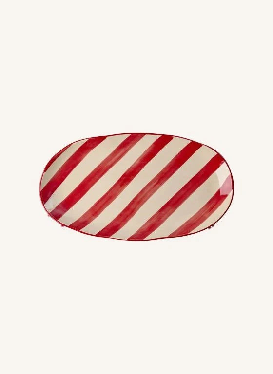 Rice - Striped Ceramic Plate | Red