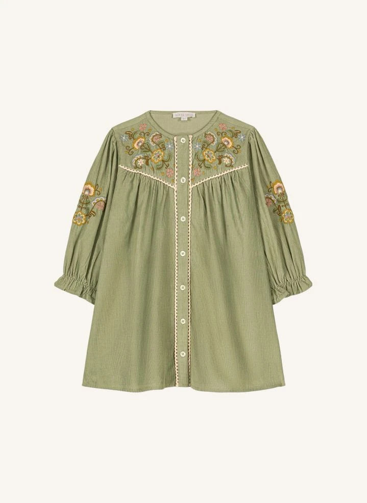 Louise Misha - Floriane Lightweight Velvet Dress | Almond Green