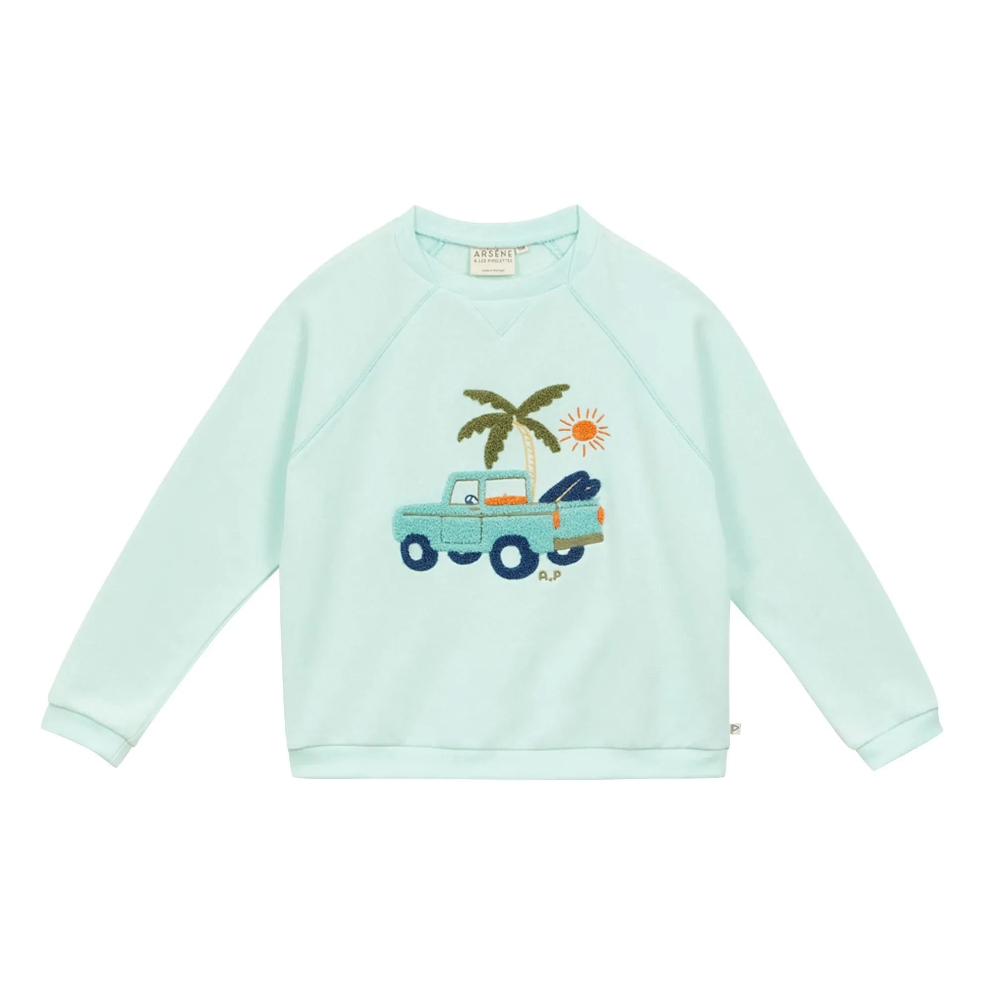 Arsène and Les Pipelettes - Turquoise Sweat Car Organic Cotton