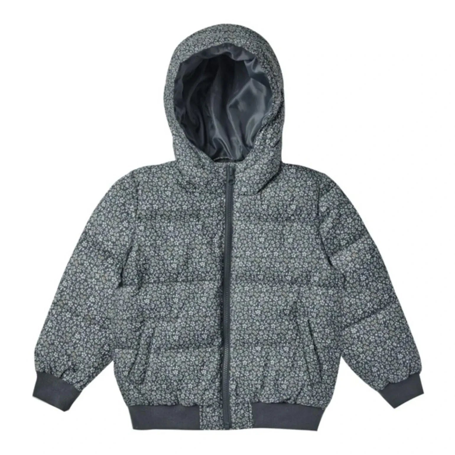 Rylee + Cru - Cropped Puffer Jacket with Floral Pattern | Gray