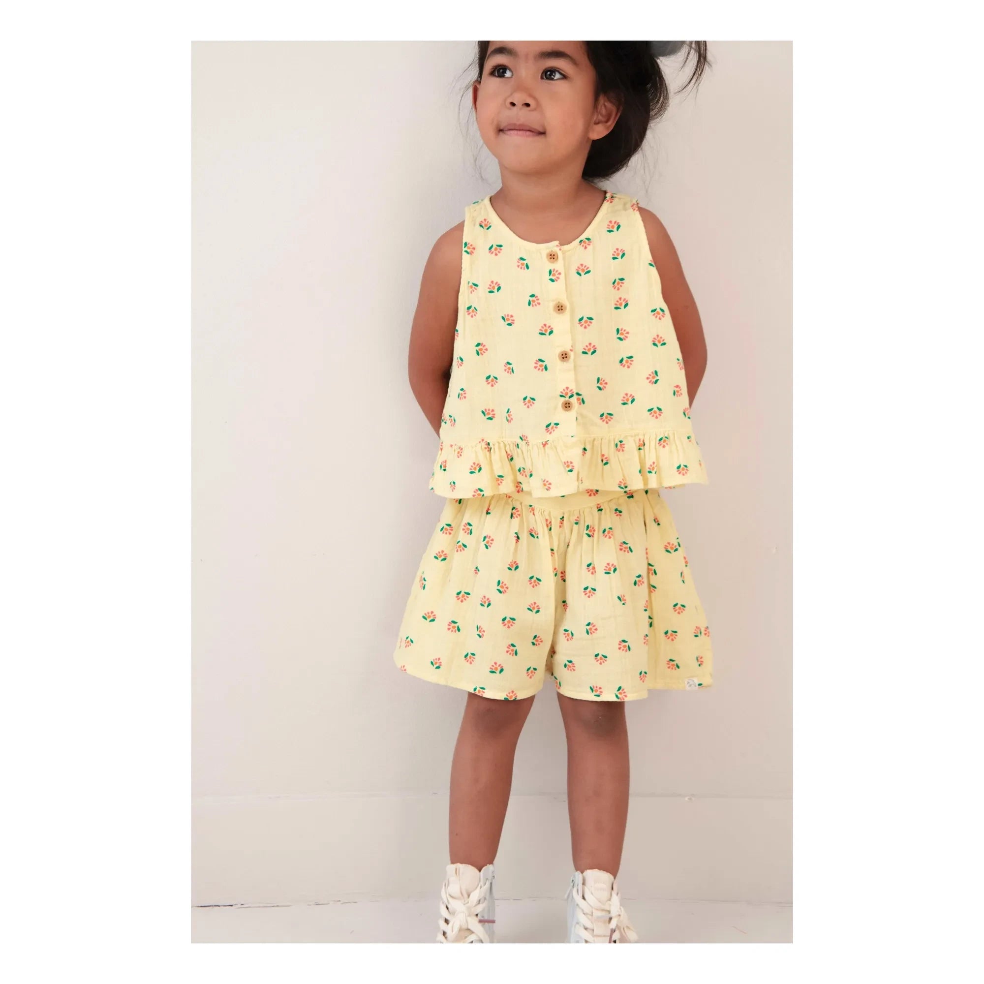 Jenest - Organic Cotton Floral Print Summer Shorts | Pale Yellow
