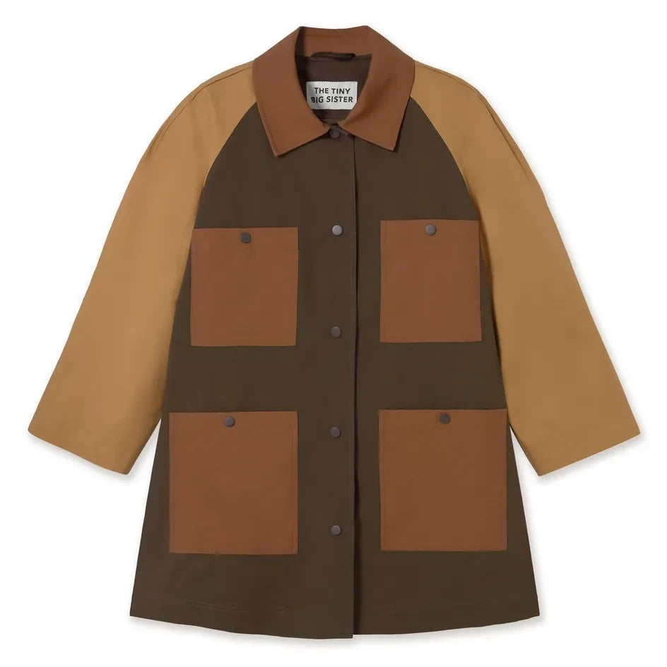 The Tiny Big Sister - Color Block Cotton Trench Coat | Amber