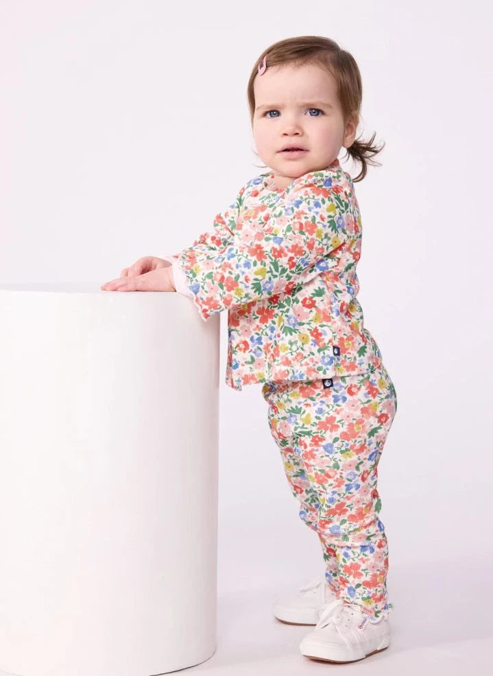 Petit Bateau - Organic Cotton Floral Baby Cardigan | White