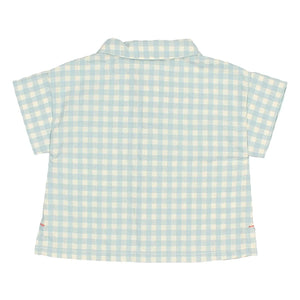 Owl - Gingham Seersucker Organic Cotton Baby Shirt | Aqua